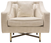 Fabric Chair in Sand Linen Fabric Accent Pillow and Gold Metal Criss-Cross Frame By Diamond Sofa
